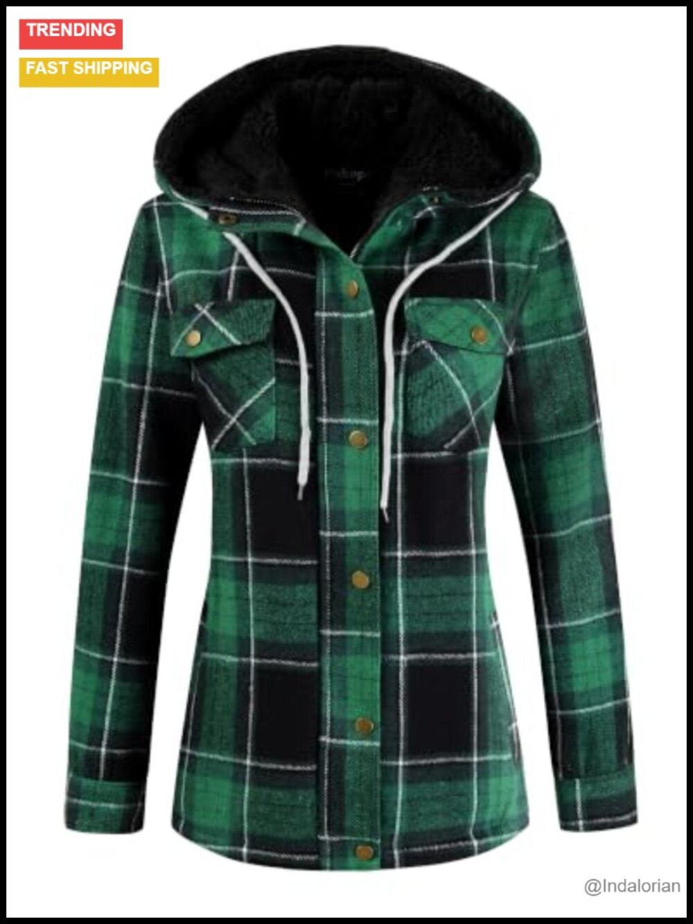 Women's Plaid Sherpa Lined Hooded Jacket Fleece Flannel Coat